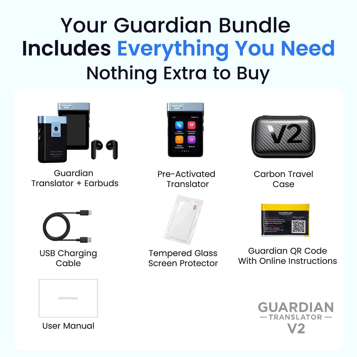 Guardian Translator V2 AI Translator Device with Earbuds & ChatGPT Support